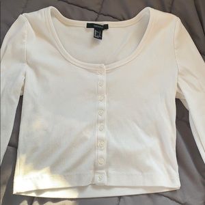 White Button-up Longsleeve Crop-top